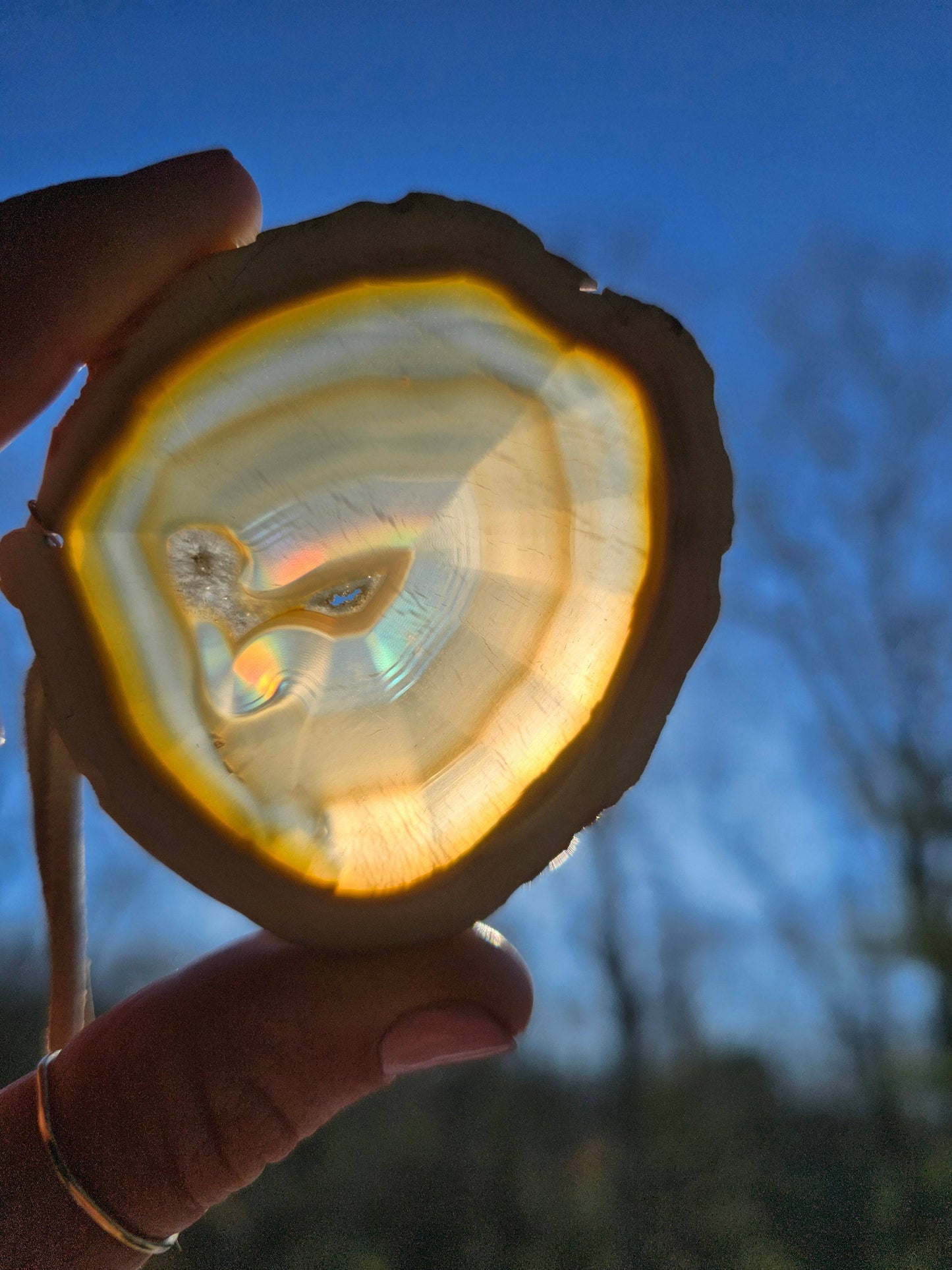 Handmade Iris Agate Suncatcher. Natural Rainbow Crystal. Home Decor - EarthyElementStudio