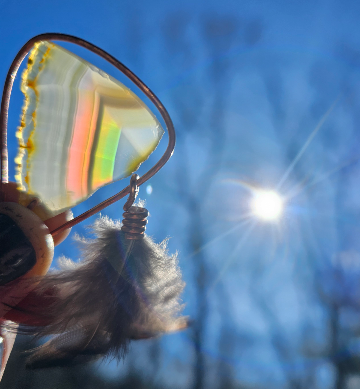 Iris agate suncatcher. Boho decor - EarthyElementStudio