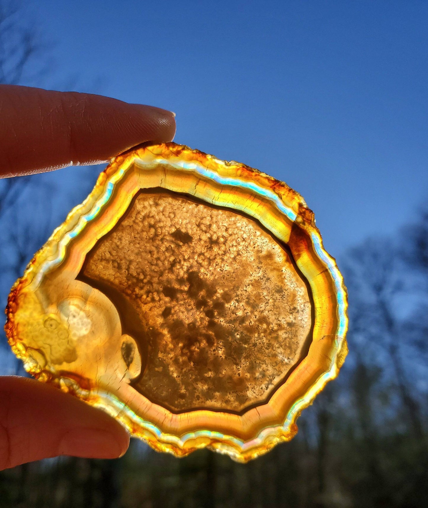 Beautiful Dark Iris Agate Slice. IRIDESCENT Agate. MEDITATION Tool. Natural Rainbow Crystal - EarthyElementStudio