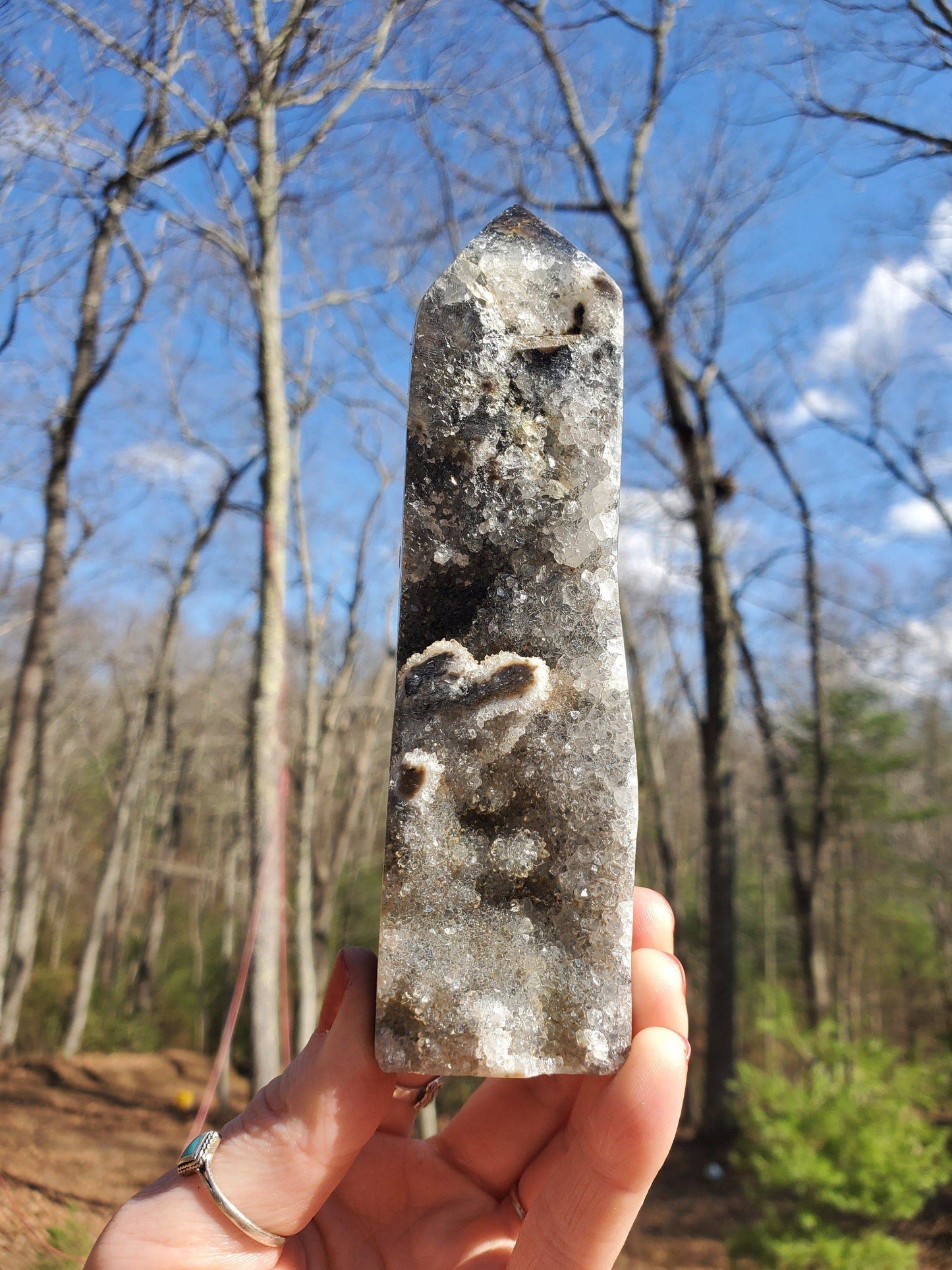 Beautiful Polished Indonesian Agate Tower with Druzy Quartz. Meditation tool. - EarthyElementStudio