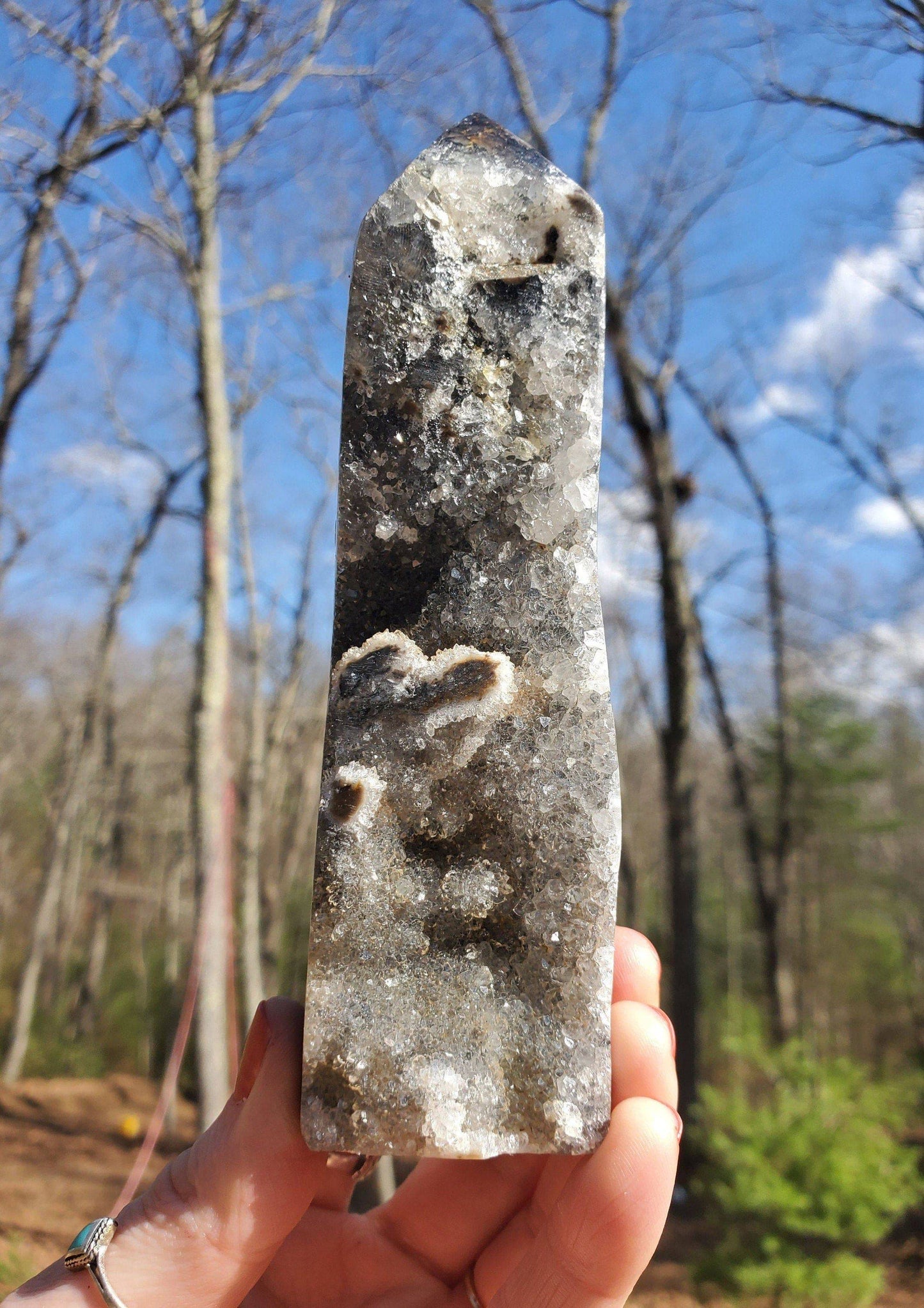 Beautiful Polished Indonesian Agate Tower with Druzy Quartz. Meditation tool. - EarthyElementStudio