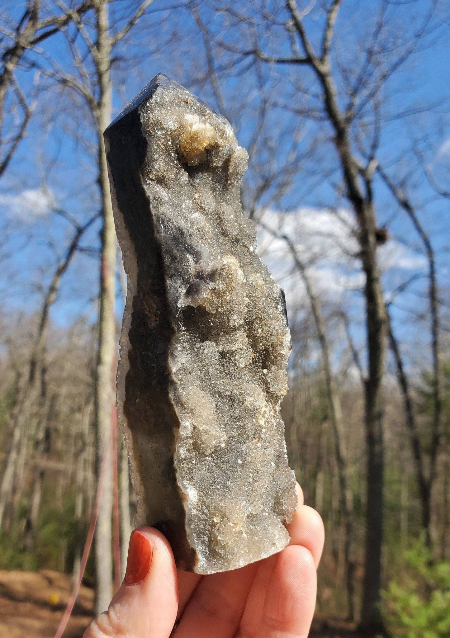 Beautiful Polished Indonesian Agate Tower with Druzy Quartz. Meditation tool. - EarthyElementStudio