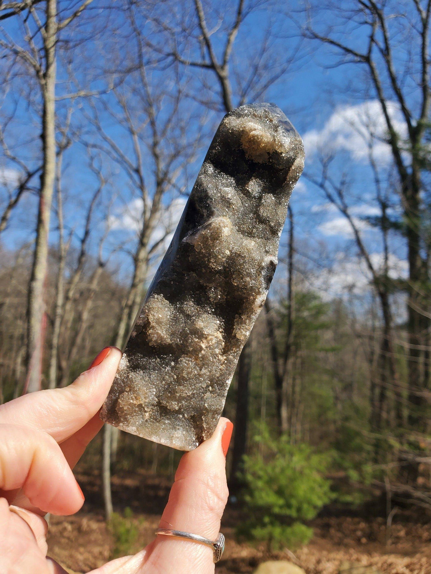 Beautiful Polished Indonesian Agate Tower with Druzy Quartz. Meditation tool. - EarthyElementStudio