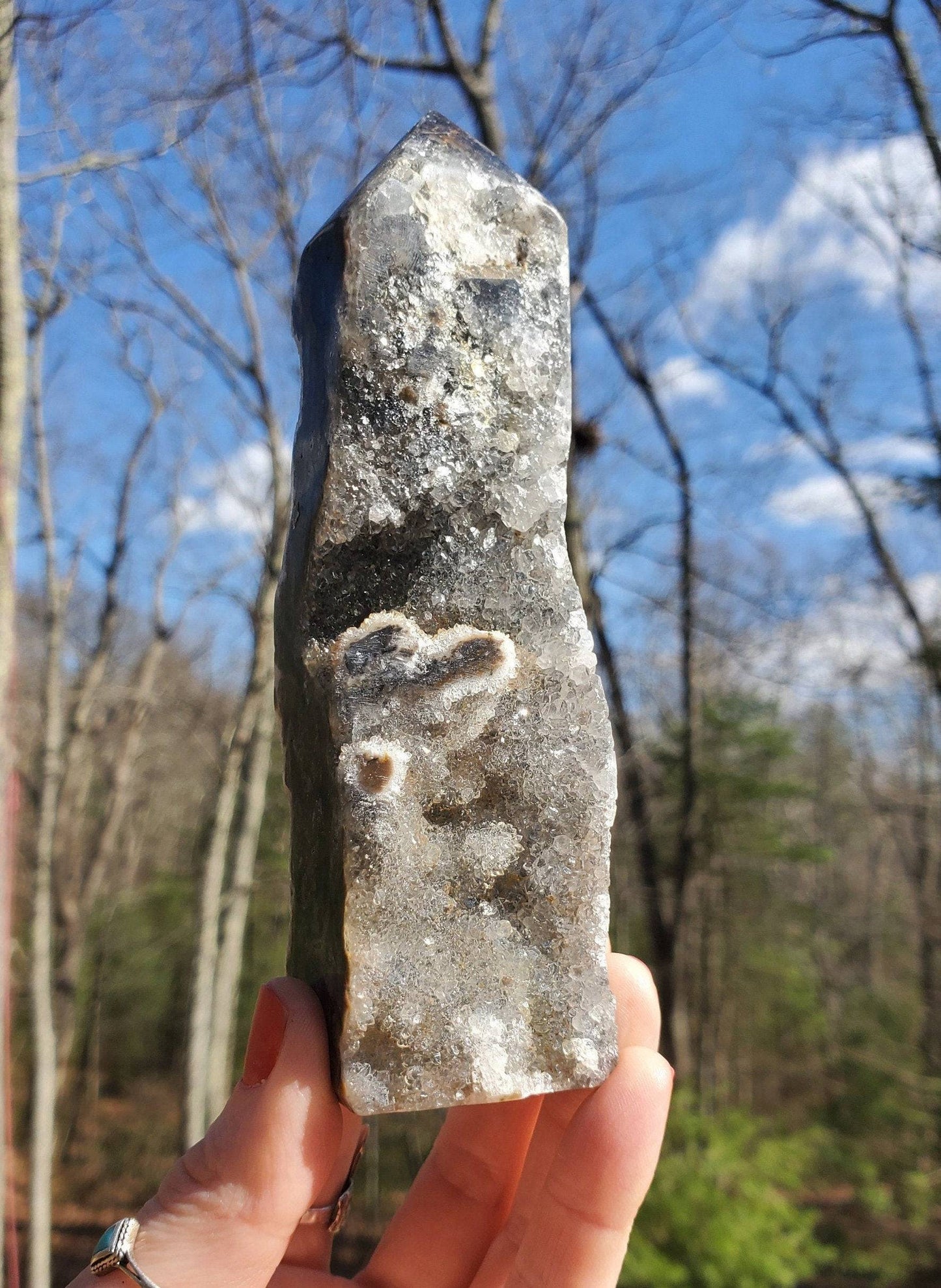 Beautiful Polished Indonesian Agate Tower with Druzy Quartz. Meditation tool. - EarthyElementStudio