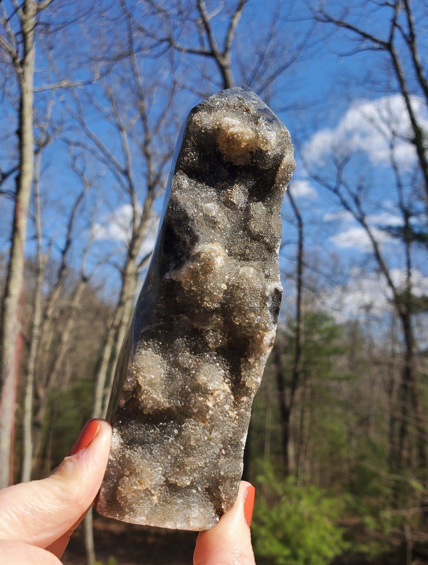 Beautiful Polished Indonesian Agate Tower with Druzy Quartz. Meditation tool. - EarthyElementStudio