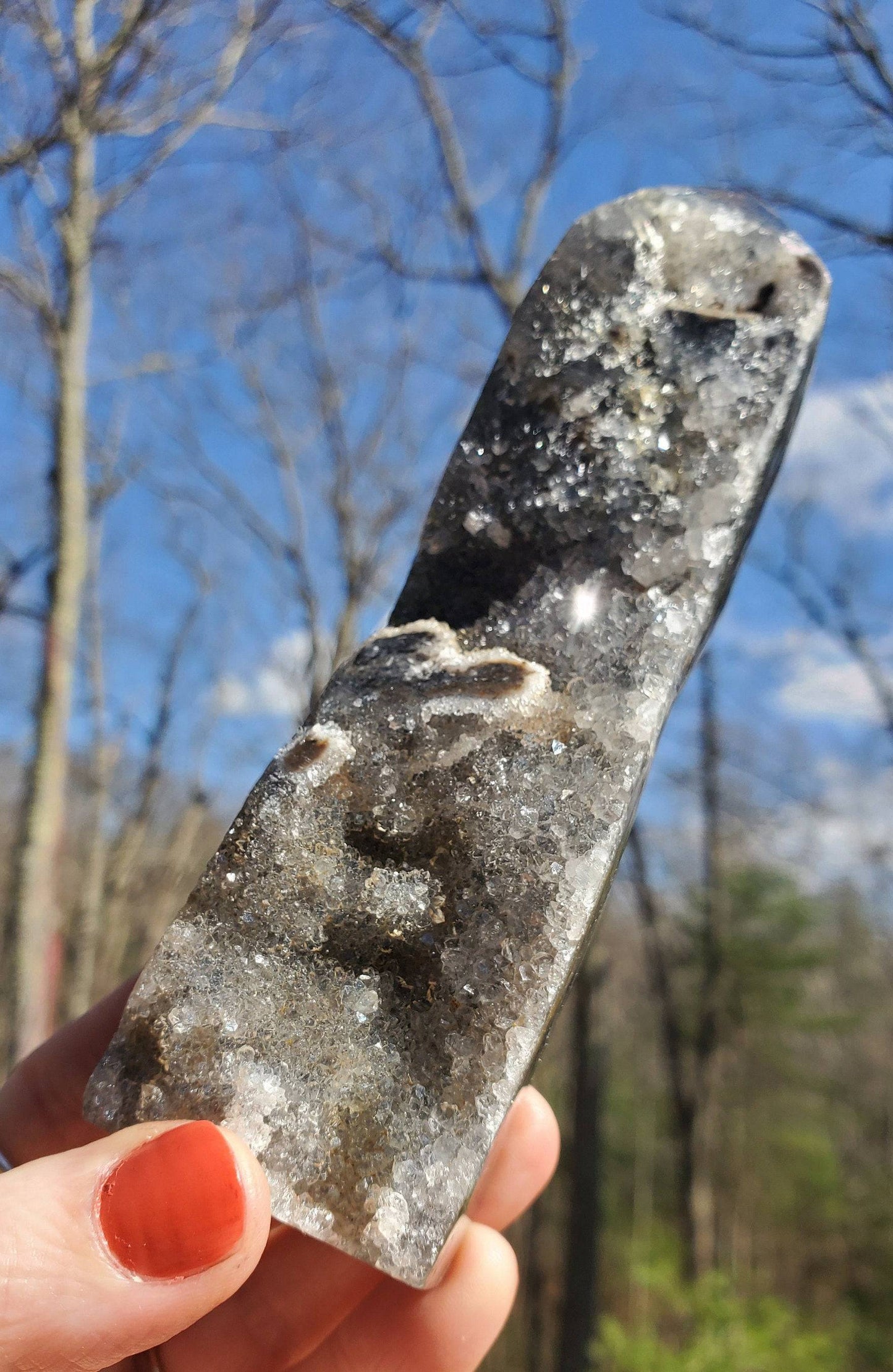 Beautiful Polished Indonesian Agate Tower with Druzy Quartz. Meditation tool. - EarthyElementStudio