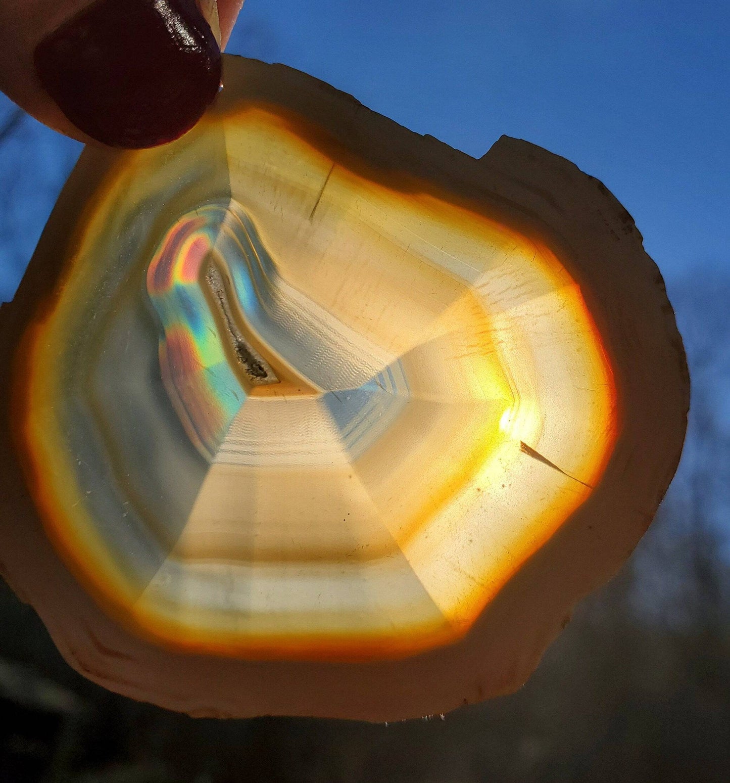 Iris Agate Ornament. Rainbow Agate. Iridescent Crystal. Window Display. Decor. Copper Wire. Turquoise Bead. Genuine Leather Cord. - EarthyElementStudio