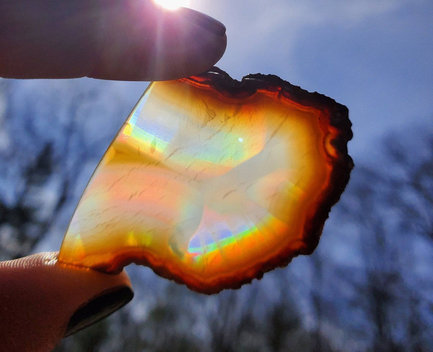 Small High Quality Iris Agate Slice. Iridescent Agate. Natural Rainbow Crystal. Meditation tools. - EarthyElementStudio