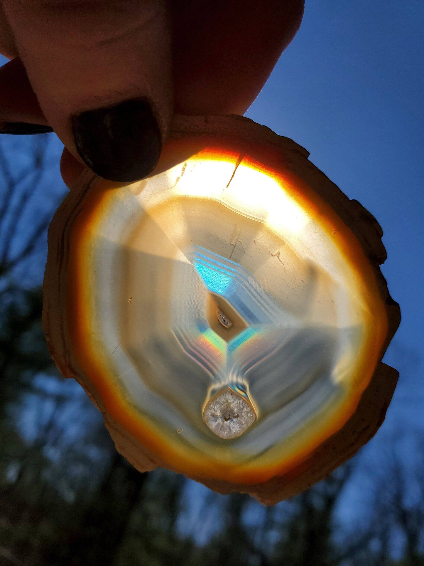 Iris Agate Suncatcher. Rainbow Agate. Iridescent Crystal. Window Display. Decor. Brass Wire. Herkimer Diamond. Genuine Leather Cord. - EarthyElementStudio