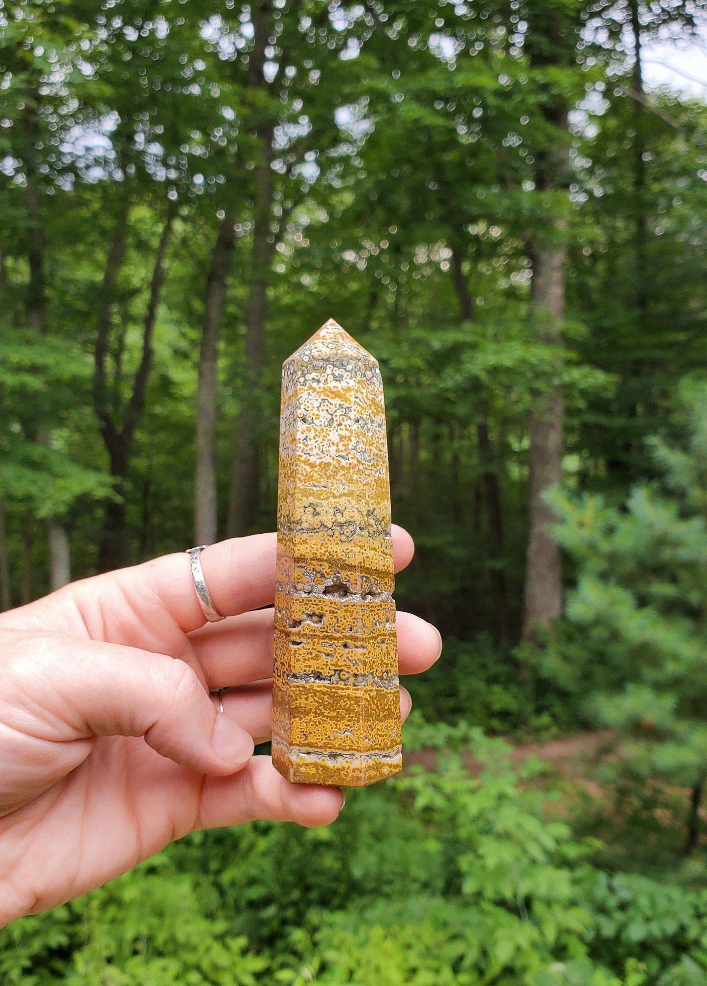 Gorgeous Ocean Jasper Tower. Yellow JASPER Point. Druzy Quartz pockets. Polished Crystal. - EarthyElementStudio