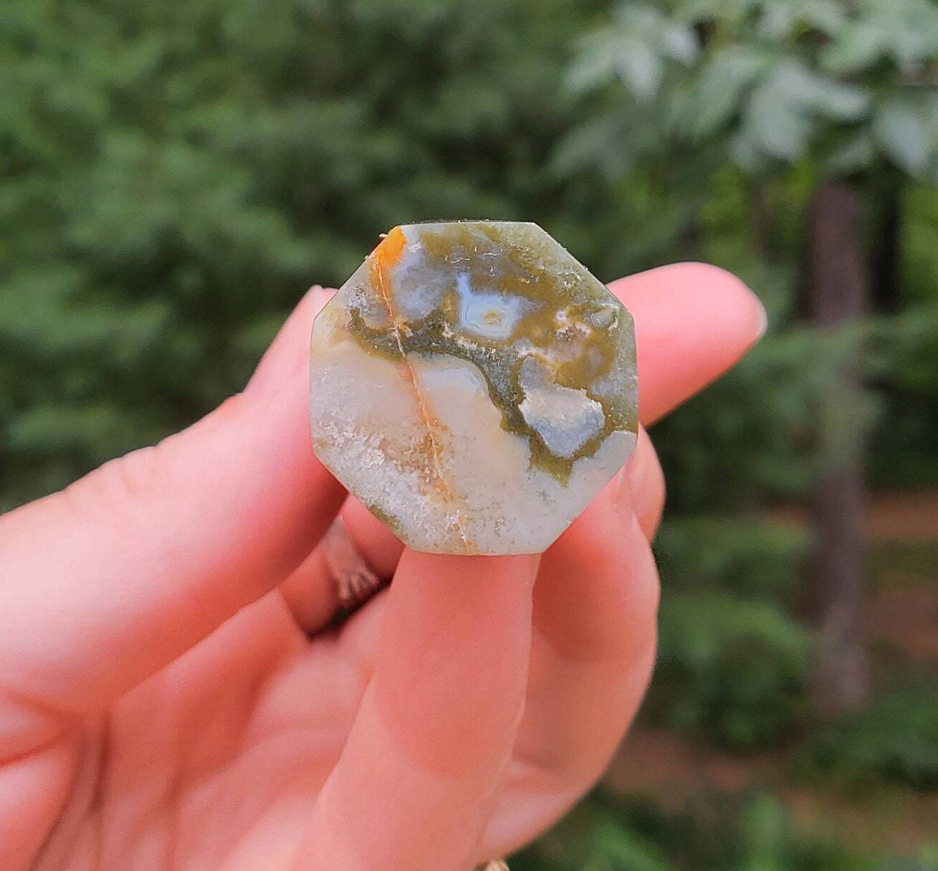 Gorgeous Ocean Jasper Point/ Small Tower. Yellow Green JASPER Point. Orbicular Jasper. Druzy pocket. - EarthyElementStudio
