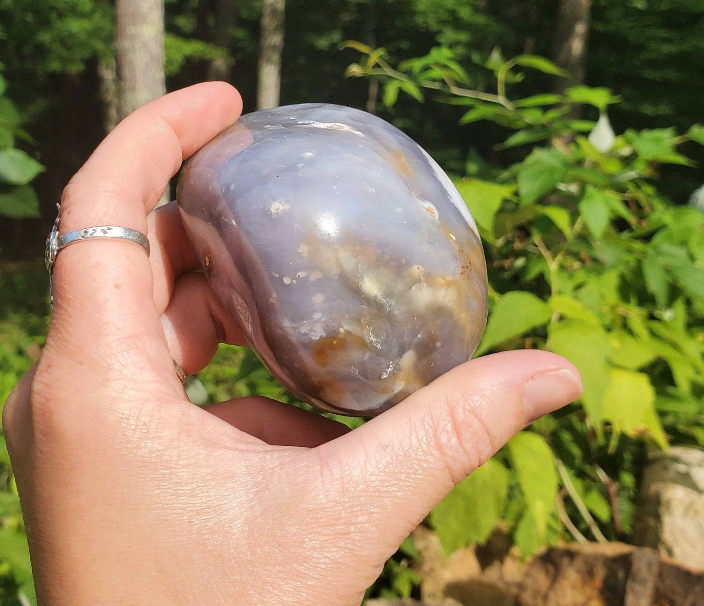 Large Beautiful Purple Chalcedony Palmstone. Purple Agate Freeform. Third Eye Chakra Crystal. Meditation Tool. Indonesian Agate. - EarthyElementStudio