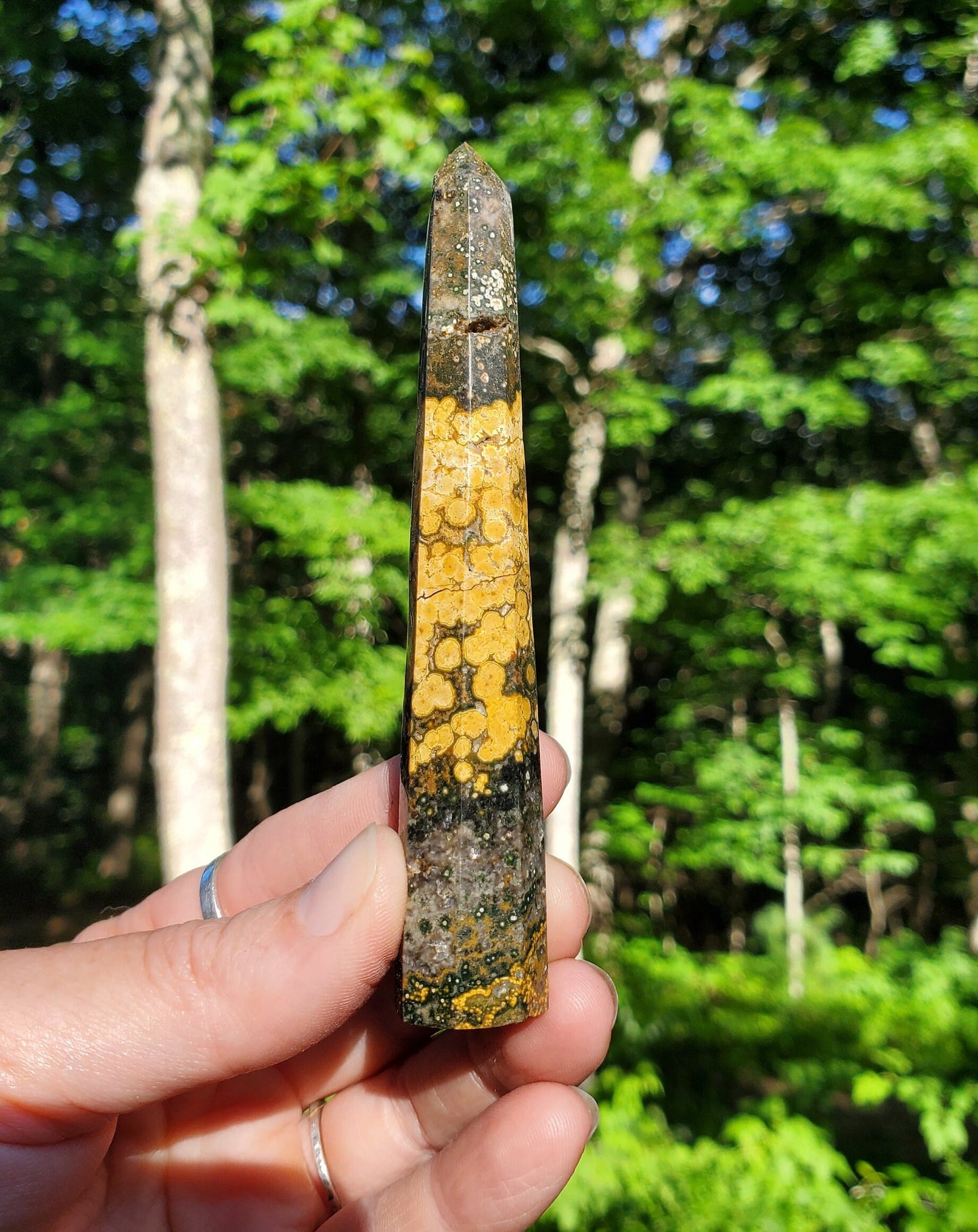 Gorgeous Ocean Jasper Point/ Small Tower. Yellow Green JASPER Point. Orbicular Jasper. - EarthyElementStudio