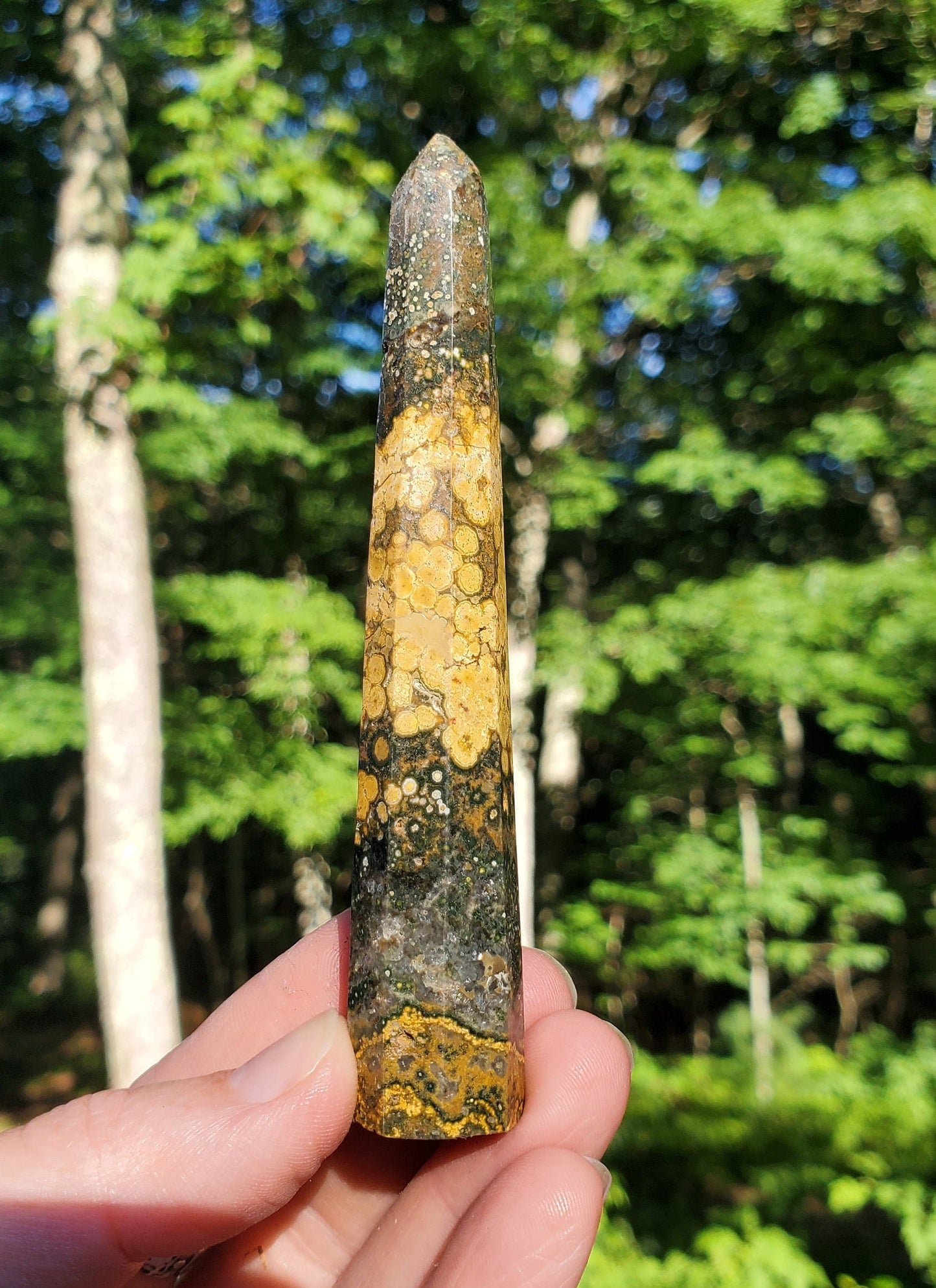 Gorgeous Ocean Jasper Point/ Small Tower. Yellow Green JASPER Point. Orbicular Jasper. - EarthyElementStudio