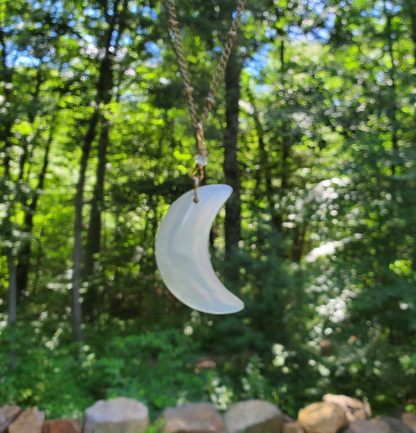 Made to Order: High Quality Iris Agate Crescent-Shaped Necklace. Antiqued brass. Moon Jewelry. 18 inch. Herkimer Diamonds - EarthyElementStudio