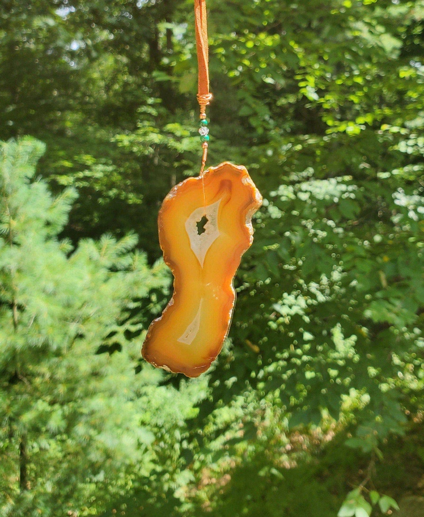 Iris Agate Suncatcher. Rainbow Agate. Iridescent Crystal. Window Display. Copper.Malachite. Herkimer Diamond. Genuine Leather Cord. - EarthyElementStudio