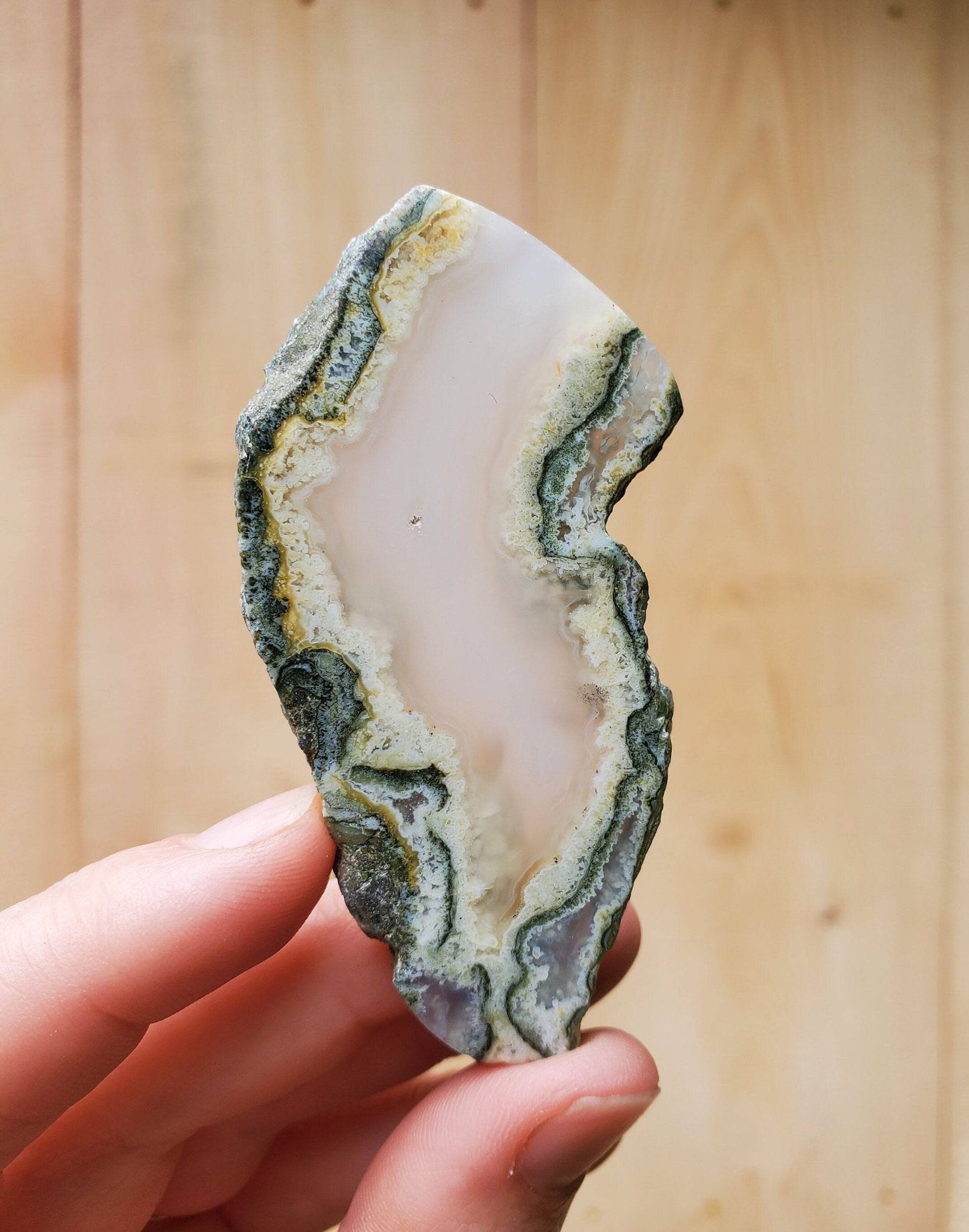 Moss Agate Slice / Polished Slab. Heart & Third Eye Chakra. Green Crystal. - EarthyElementStudio