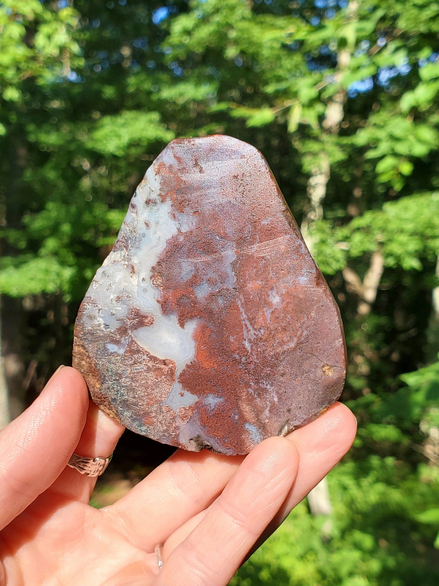 Red Moss Agate Slice. Raw/ UNpolished Slab with Quartz. Red Crystal. - EarthyElementStudio