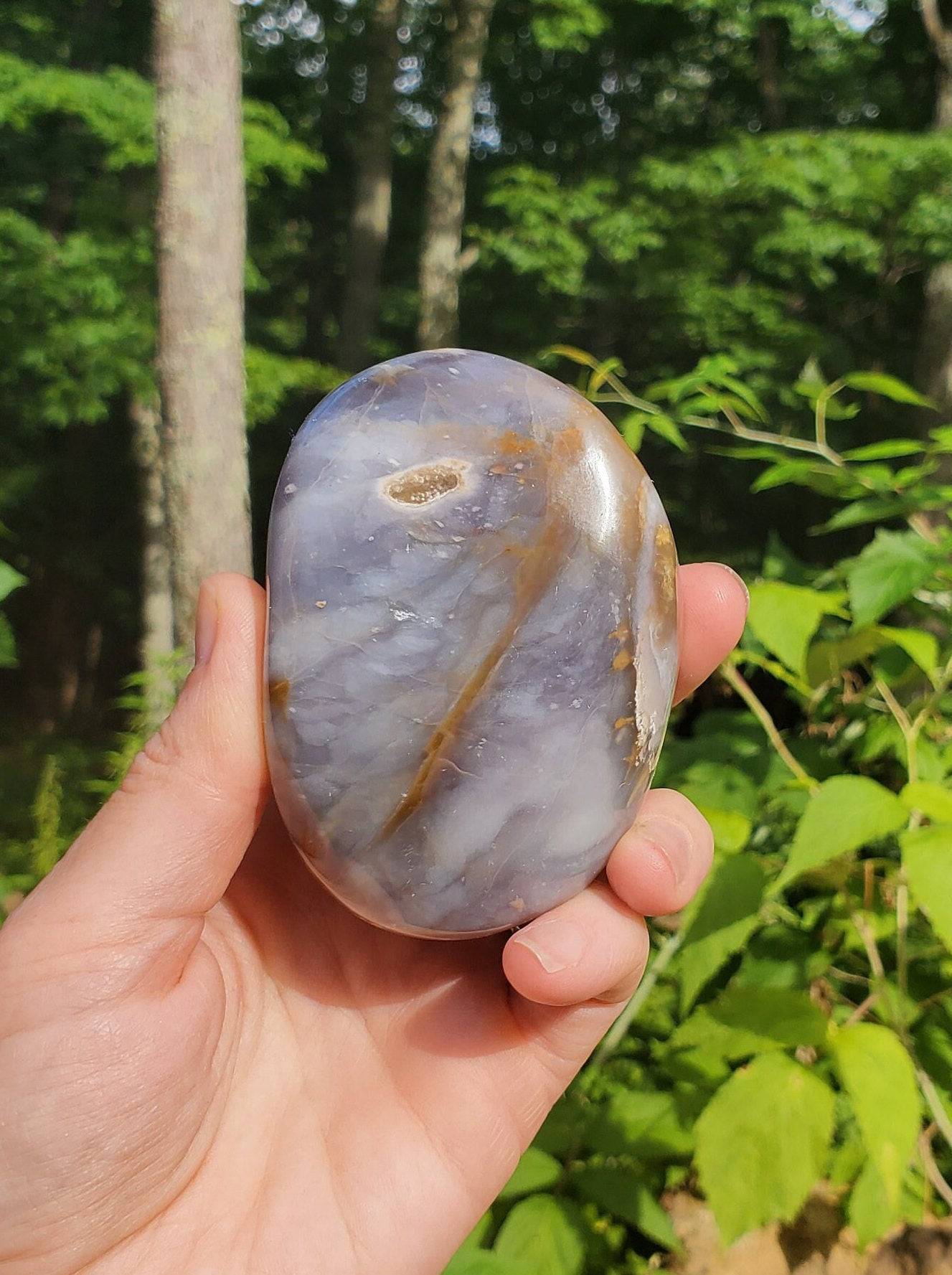 Large Beautiful Purple Chalcedony Palmstone. Purple Agate Freeform. Third Eye Chakra Crystal. Meditation Tool. Indonesian Agate. - EarthyElementStudio
