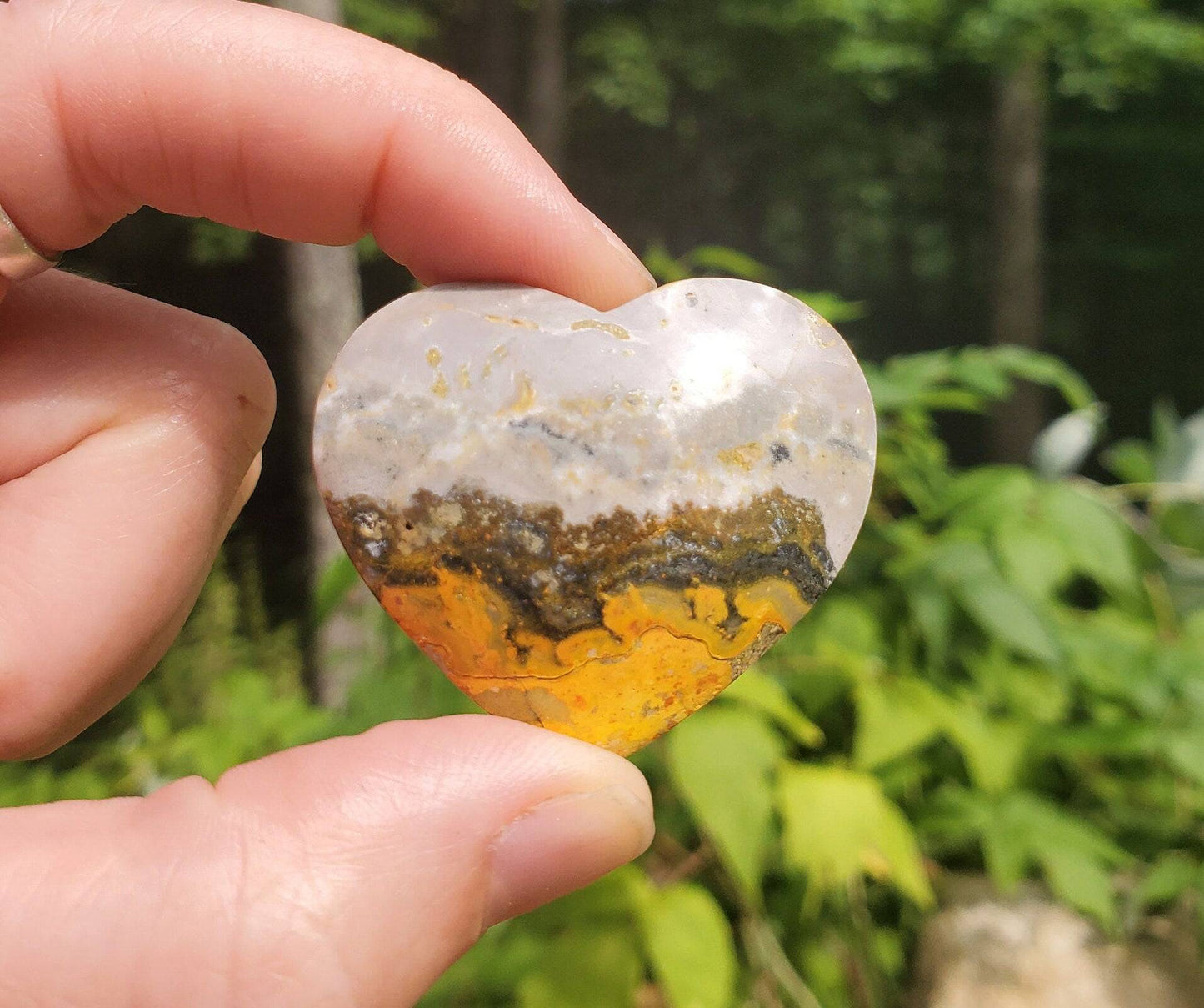 Beautiful Bumblebee Jasper Heart. Palm Stone. Yellow Jasper. Indonesian. - EarthyElementStudio