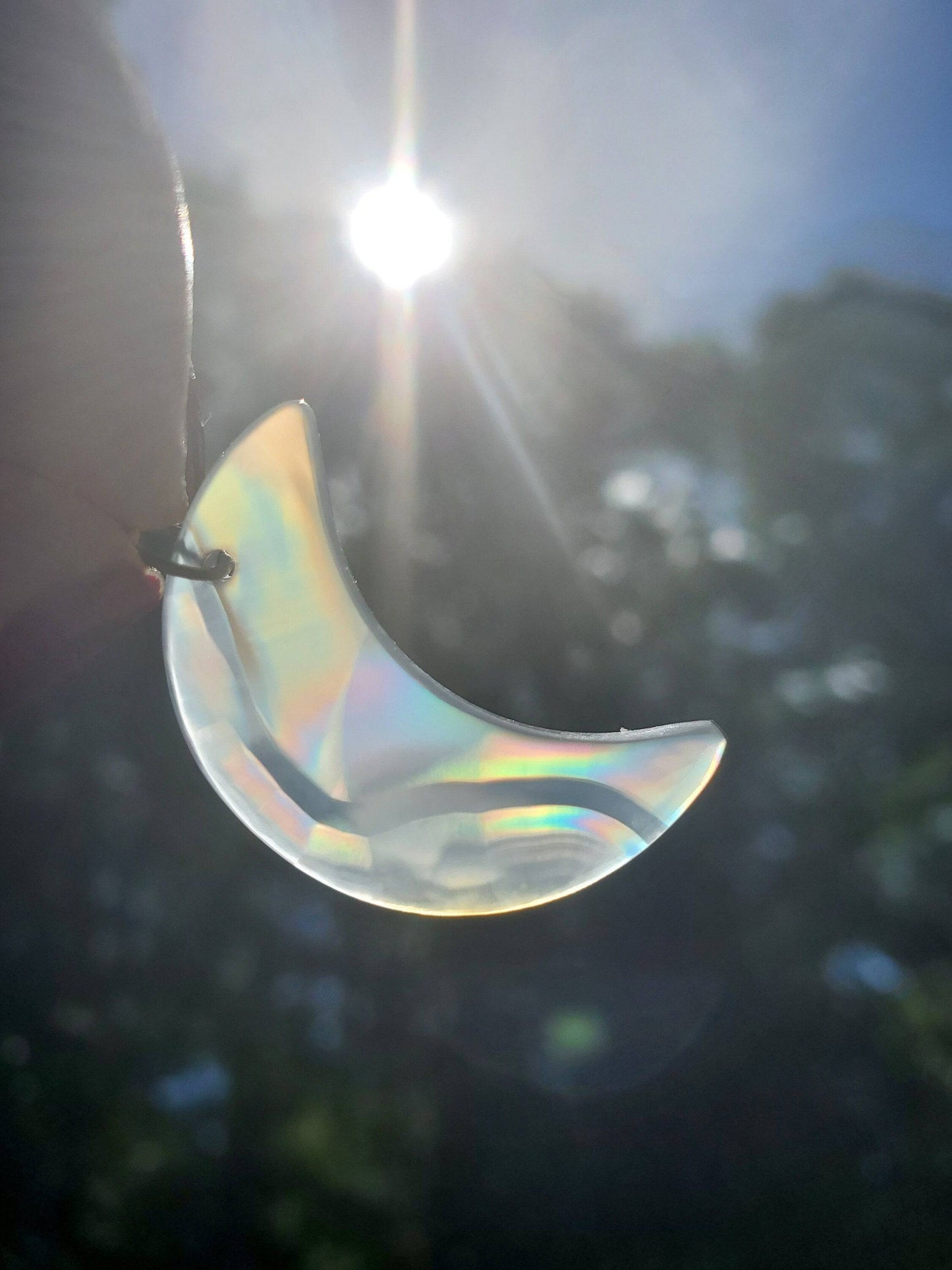 Made to Order: High Quality Iris Agate Crescent-Shaped Necklace. Antiqued brass. Moon Jewelry. 18 inch. Herkimer Diamonds - EarthyElementStudio