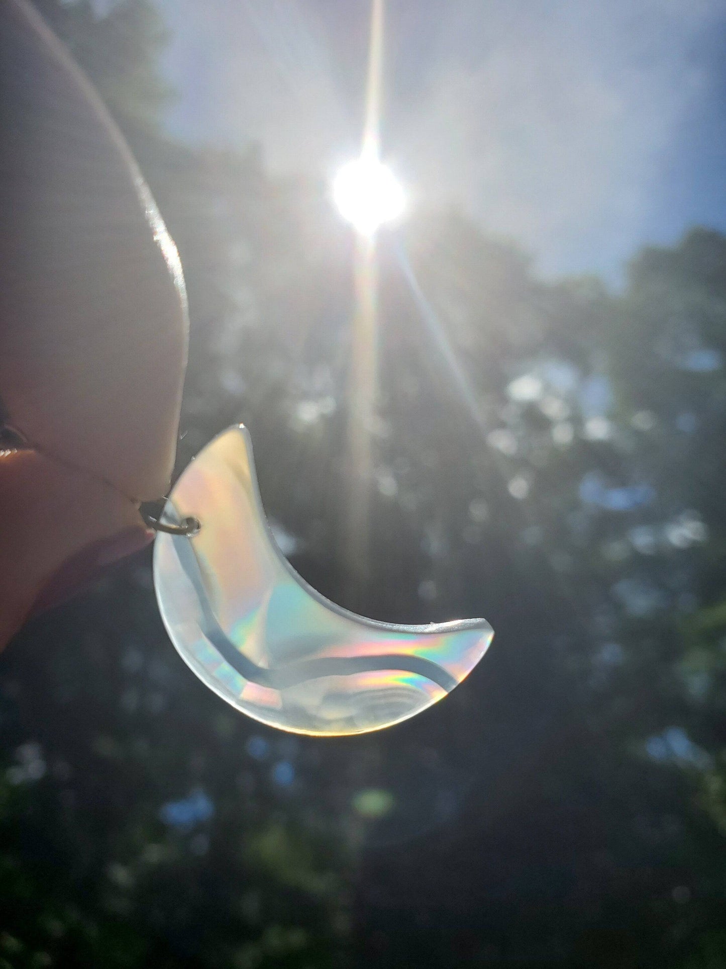 Made to Order: High Quality Iris Agate Crescent-Shaped Necklace. Antiqued brass. Moon Jewelry. 18 inch. Herkimer Diamonds - EarthyElementStudio