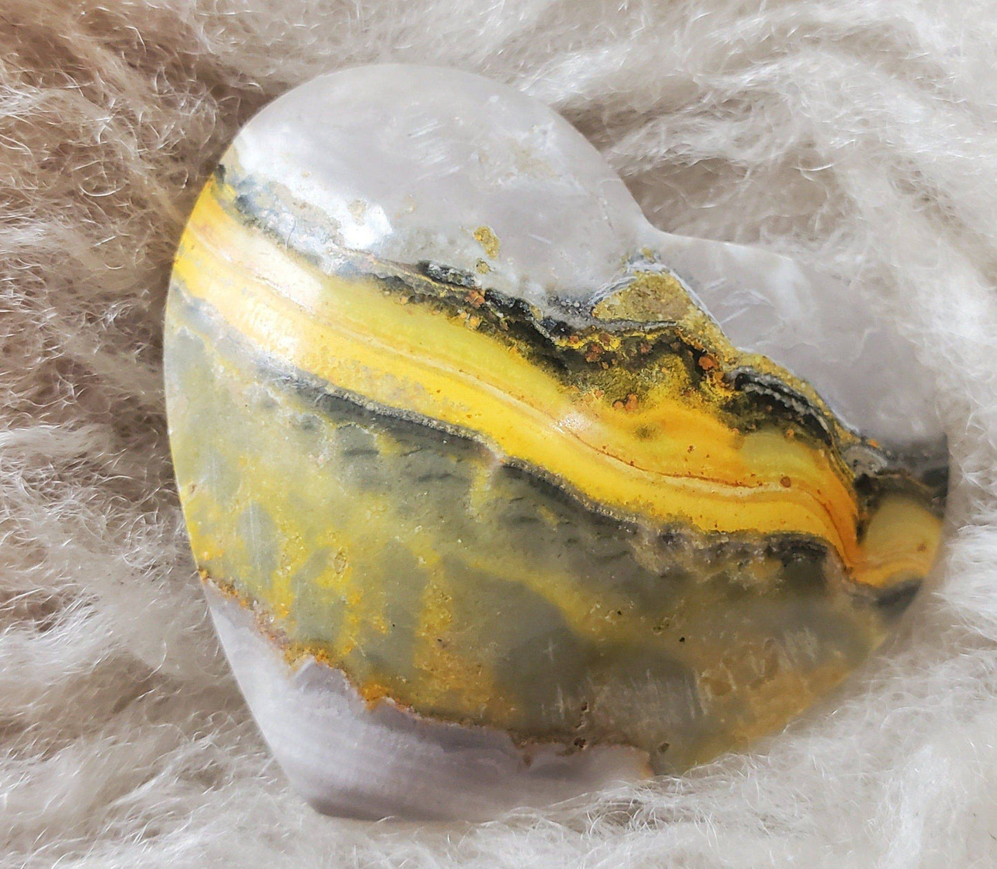 Beautiful Bumblebee Jasper Heart. Palm Stone. Yellow Jasper. Indonesian. Bumble Bee. Natural Stone. - EarthyElementStudio