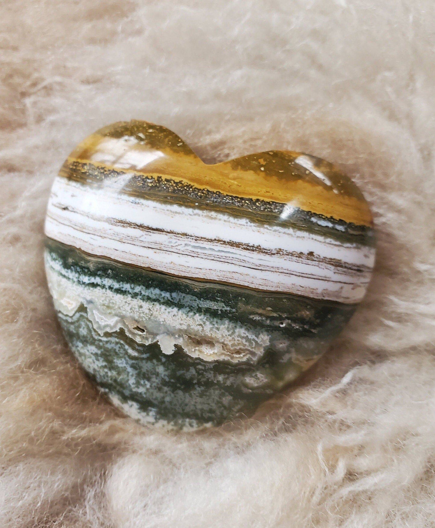 Beautiful Ocean Jasper Heart. Palm Stone. Orbicular Jasper. Indonesian Jasper. Crystal Heart. Natural Stone. - EarthyElementStudio