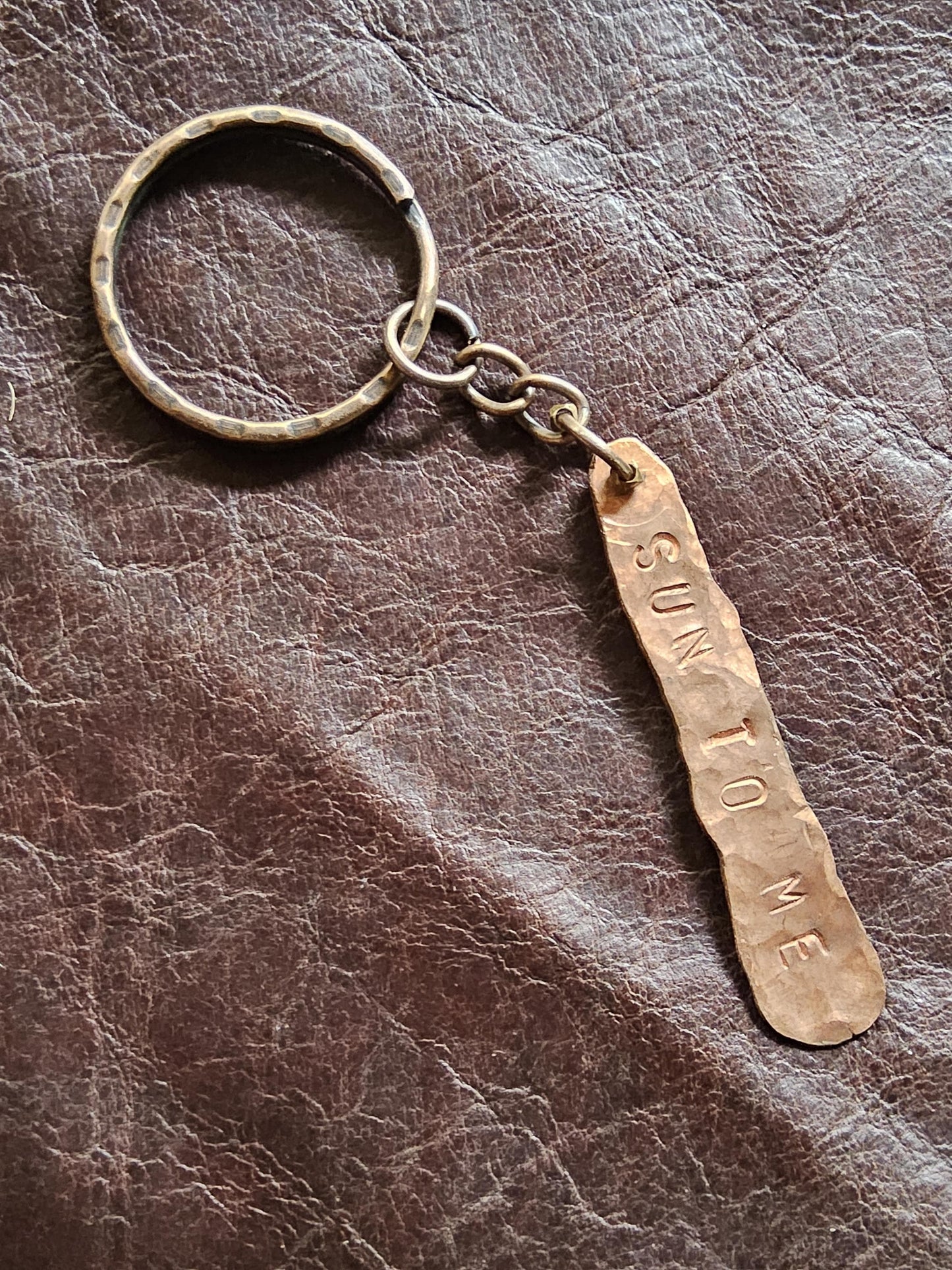 Handmade Copper Keychain. Hand Stamped-SUN TO ME. Hammered. Organic Shape. Jewelry. Natural Recycled Metal. Zach Bryan Lyrics. Gift - EarthyElementStudio