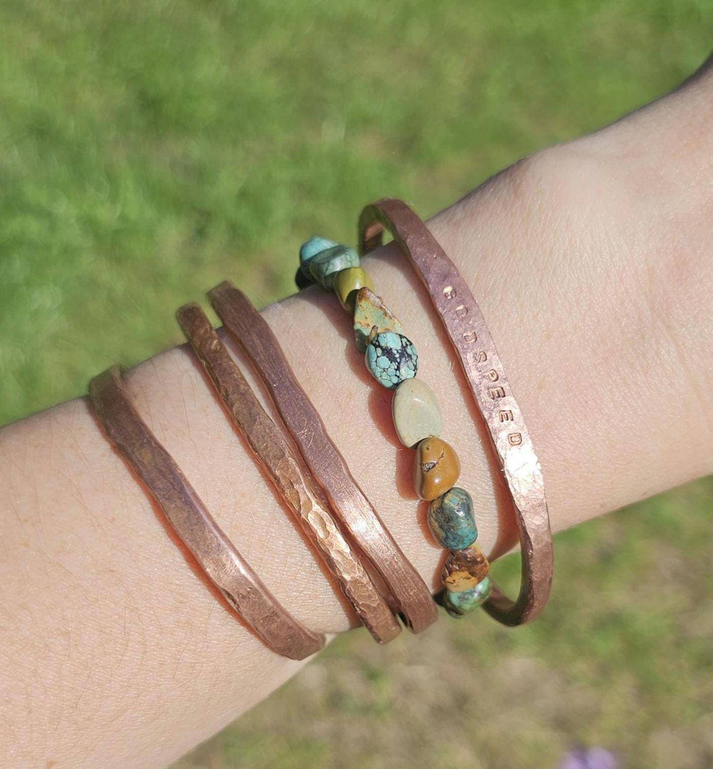 Handmade Copper Bracelet. Stamped-GODSPEED. Hand-Hammered Cuff. Organic Shape. Jewelry. Natural Recycled Metal. Grounding. Rustic. - EarthyElementStudio