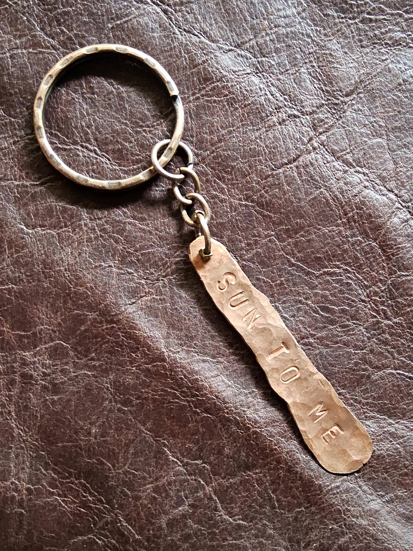 Handmade Copper Keychain. Hand Stamped-SUN TO ME. Hammered. Organic Shape. Jewelry. Natural Recycled Metal. Zach Bryan Lyrics. Gift - EarthyElementStudio