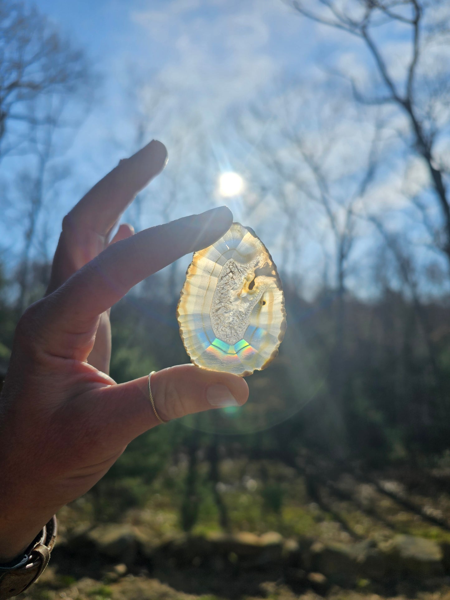 New Egg- shaped Iris Agate Slice. Crystal Home Decor - EarthyElementStudio