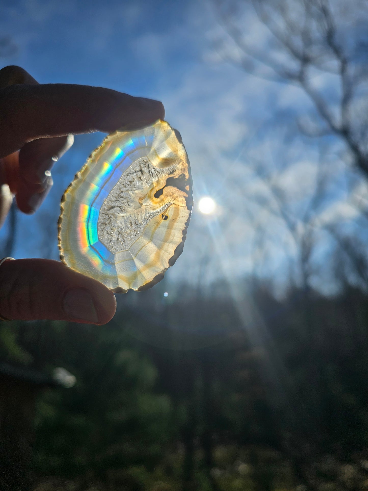 New Egg- shaped Iris Agate Slice. Crystal Home Decor - EarthyElementStudio