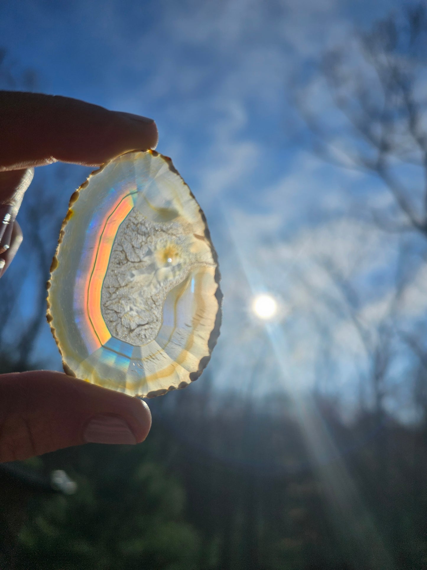 New Egg- shaped Iris Agate Slice. Crystal Home Decor - EarthyElementStudio