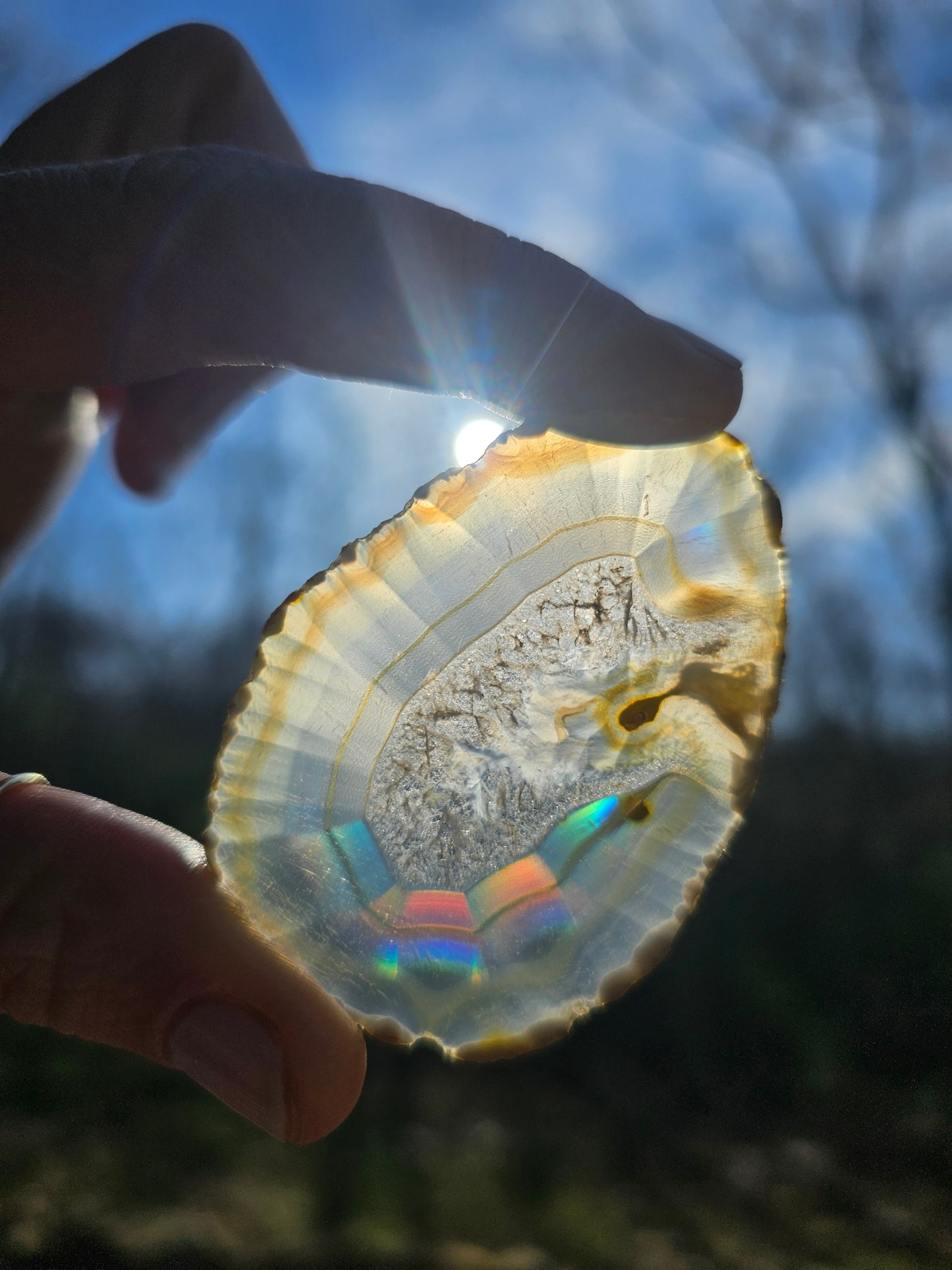 New Egg- shaped Iris Agate Slice. Crystal Home Decor - EarthyElementStudio