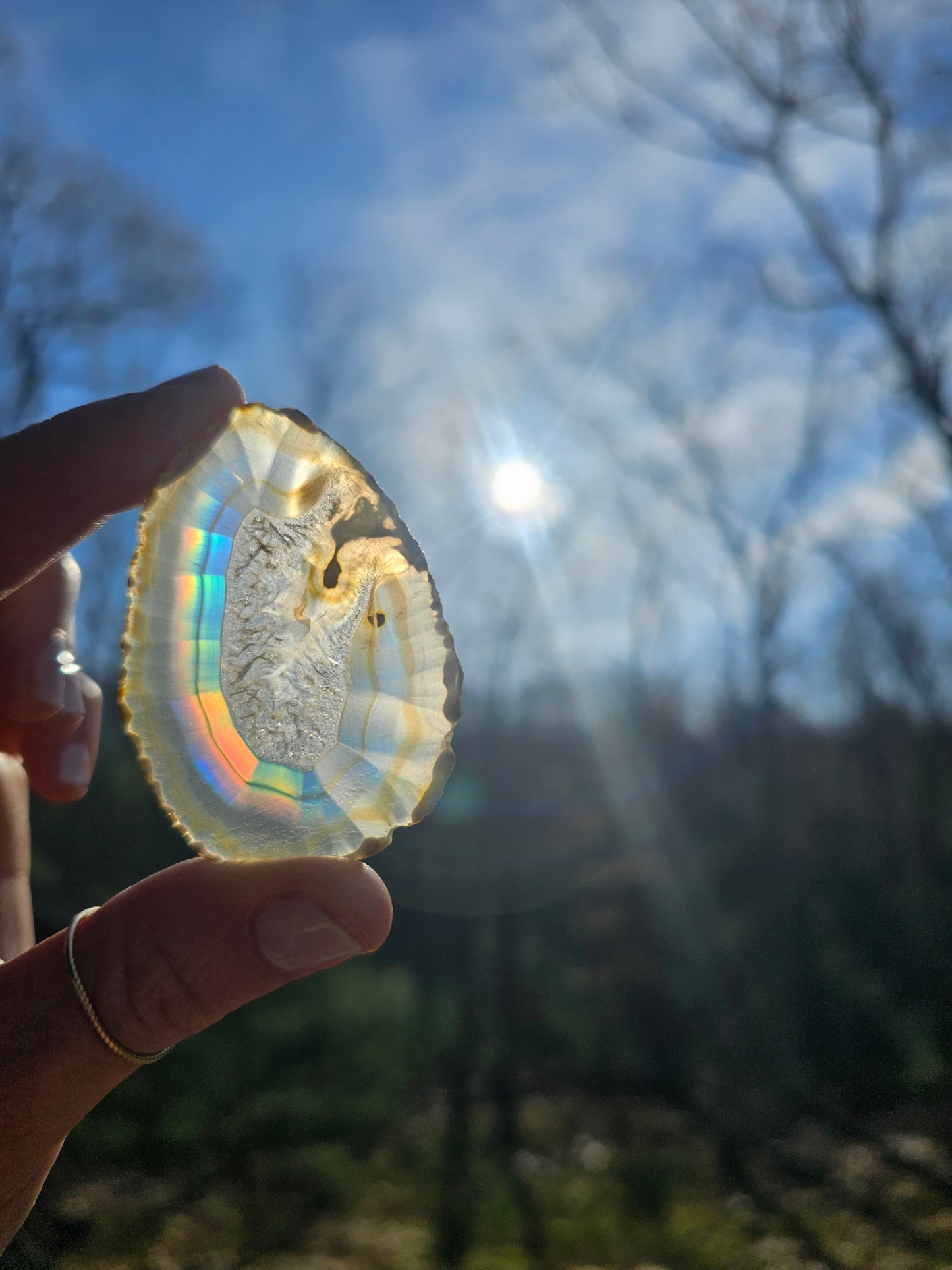 New Egg- shaped Iris Agate Slice. Crystal Home Decor - EarthyElementStudio