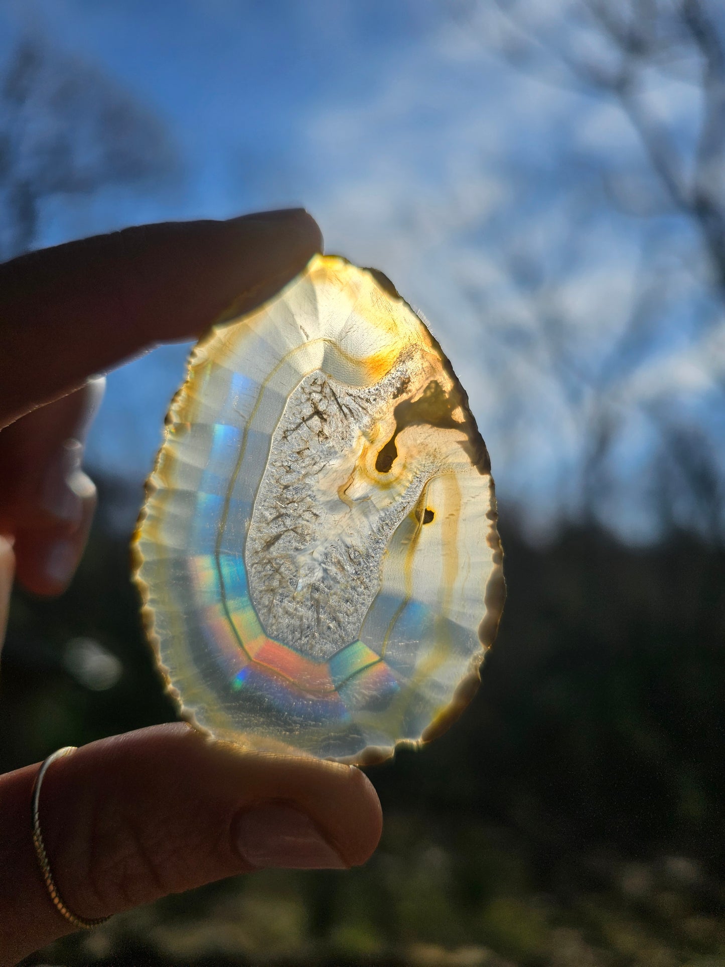 New Egg- shaped Iris Agate Slice. Crystal Home Decor - EarthyElementStudio