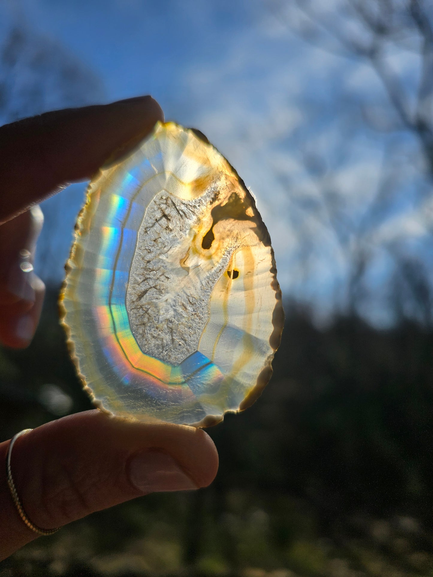 New Egg- shaped Iris Agate Slice. Crystal Home Decor - EarthyElementStudio