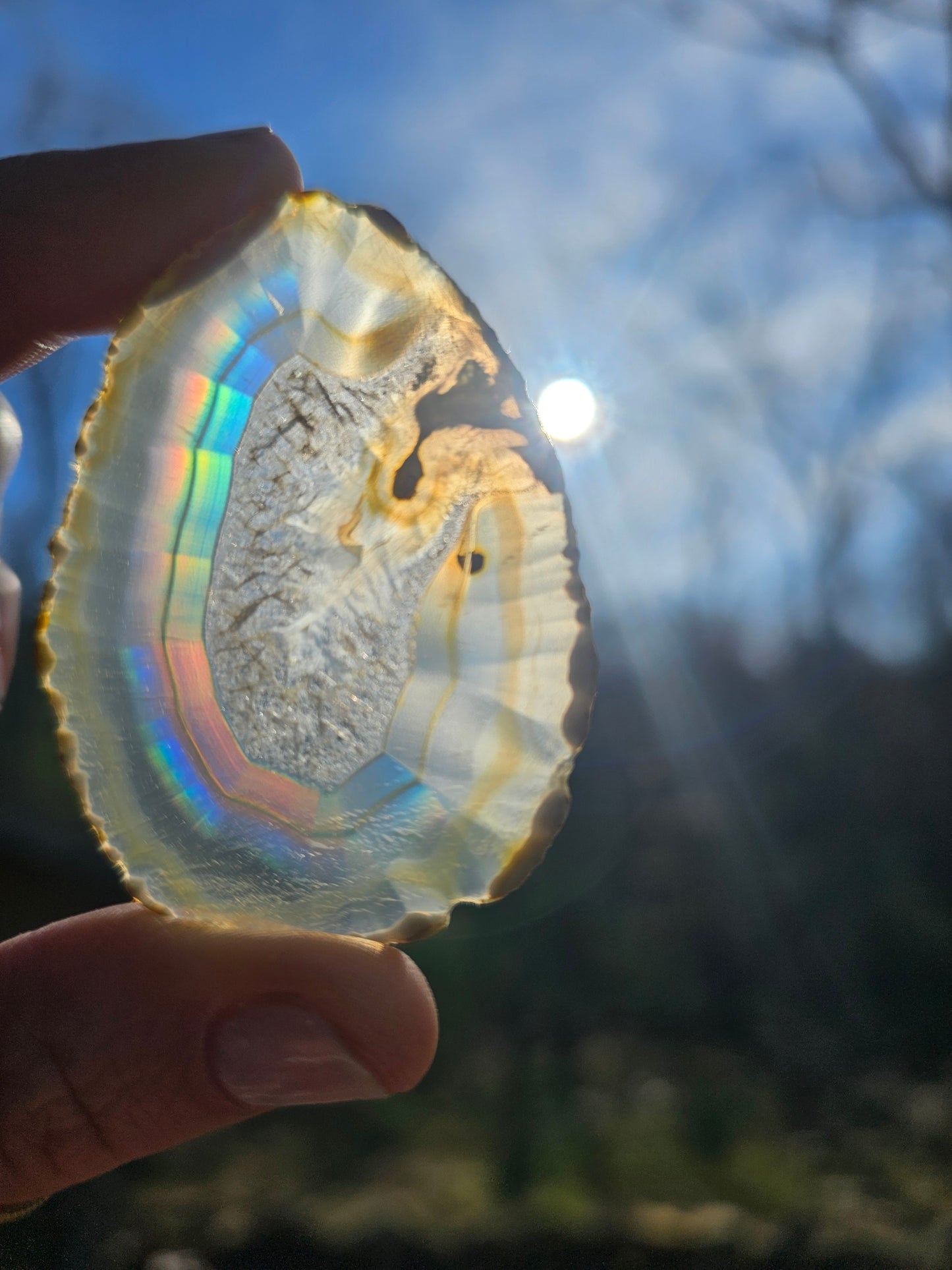 New Egg- shaped Iris Agate Slice. Crystal Home Decor - EarthyElementStudio