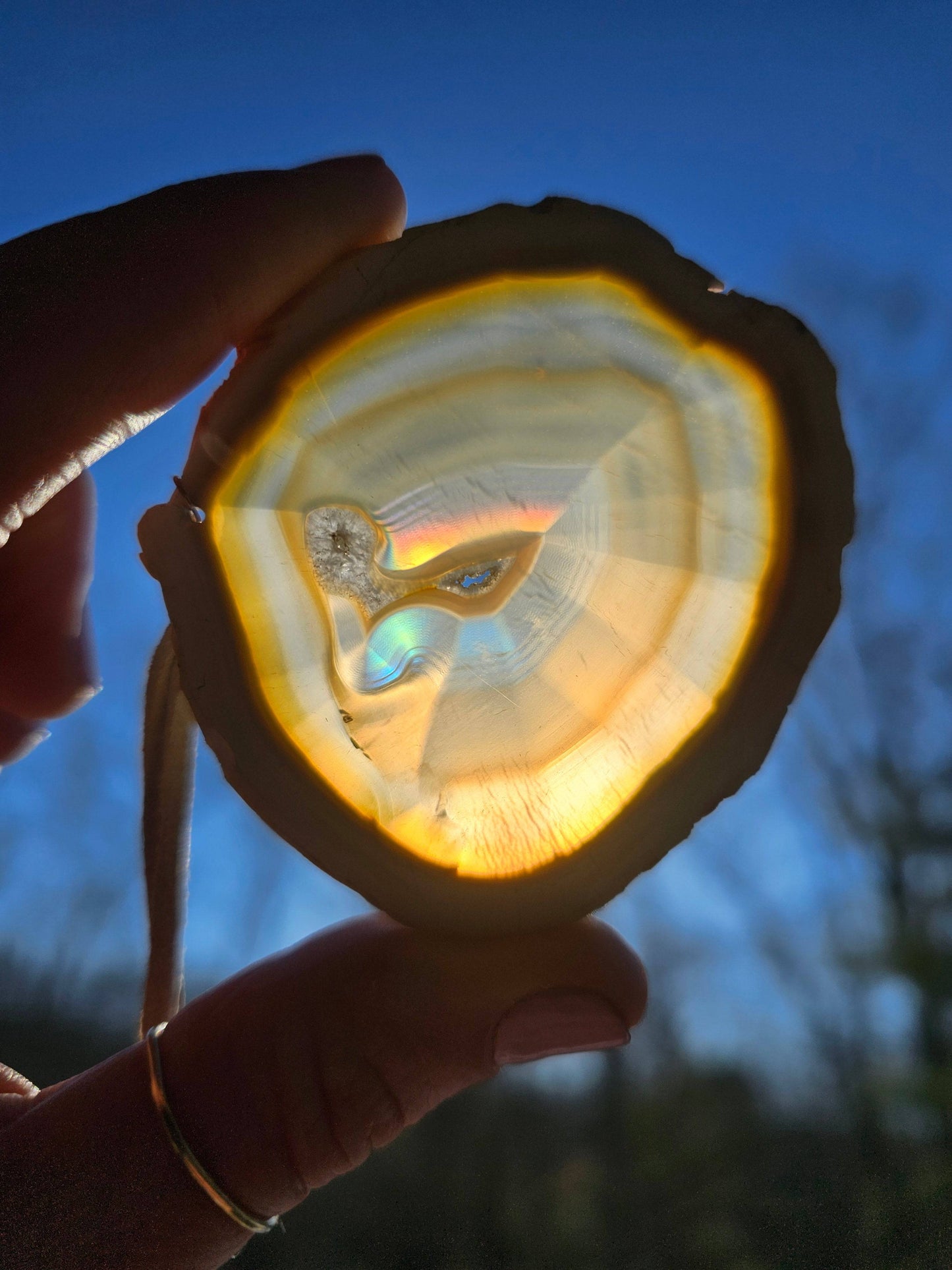 Handmade Iris Agate Suncatcher. Natural Rainbow Crystal. Home Decor - EarthyElementStudio