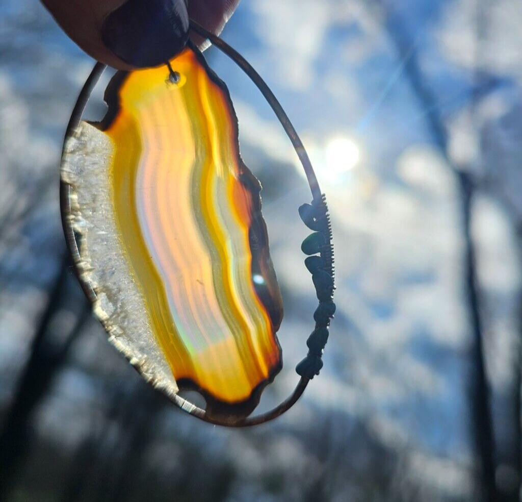Handmade Iris Agate Suncatcher. Natural Boho Wall Decor. Crystal Home Decor