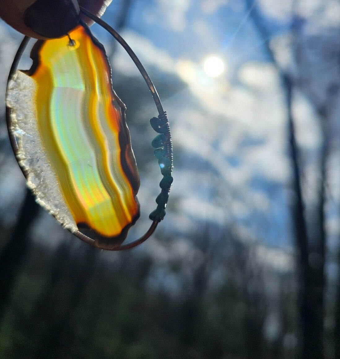 Handmade Iris Agate Suncatcher. Natural Boho Wall Decor. Crystal Home Decor