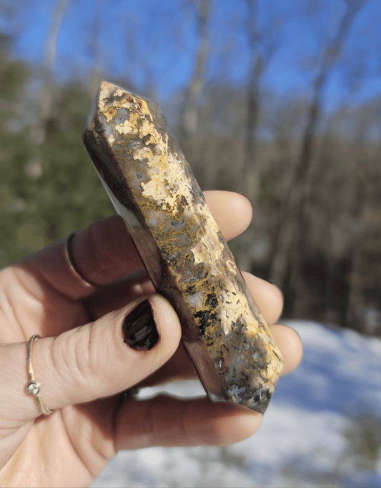 Beautiful Red Moss Agate. Double Terminate Point /Wand. Carved Crystal. Spiritual growth. Prosperity. - EarthyElementStudio