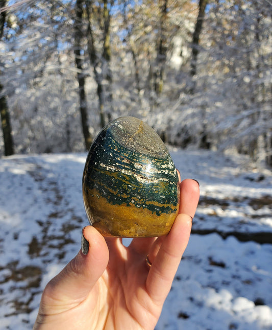 Ocean Jasper Freeform. Green Jasper. Rare Jasper.  Polished Crystal. Meditation Tool.