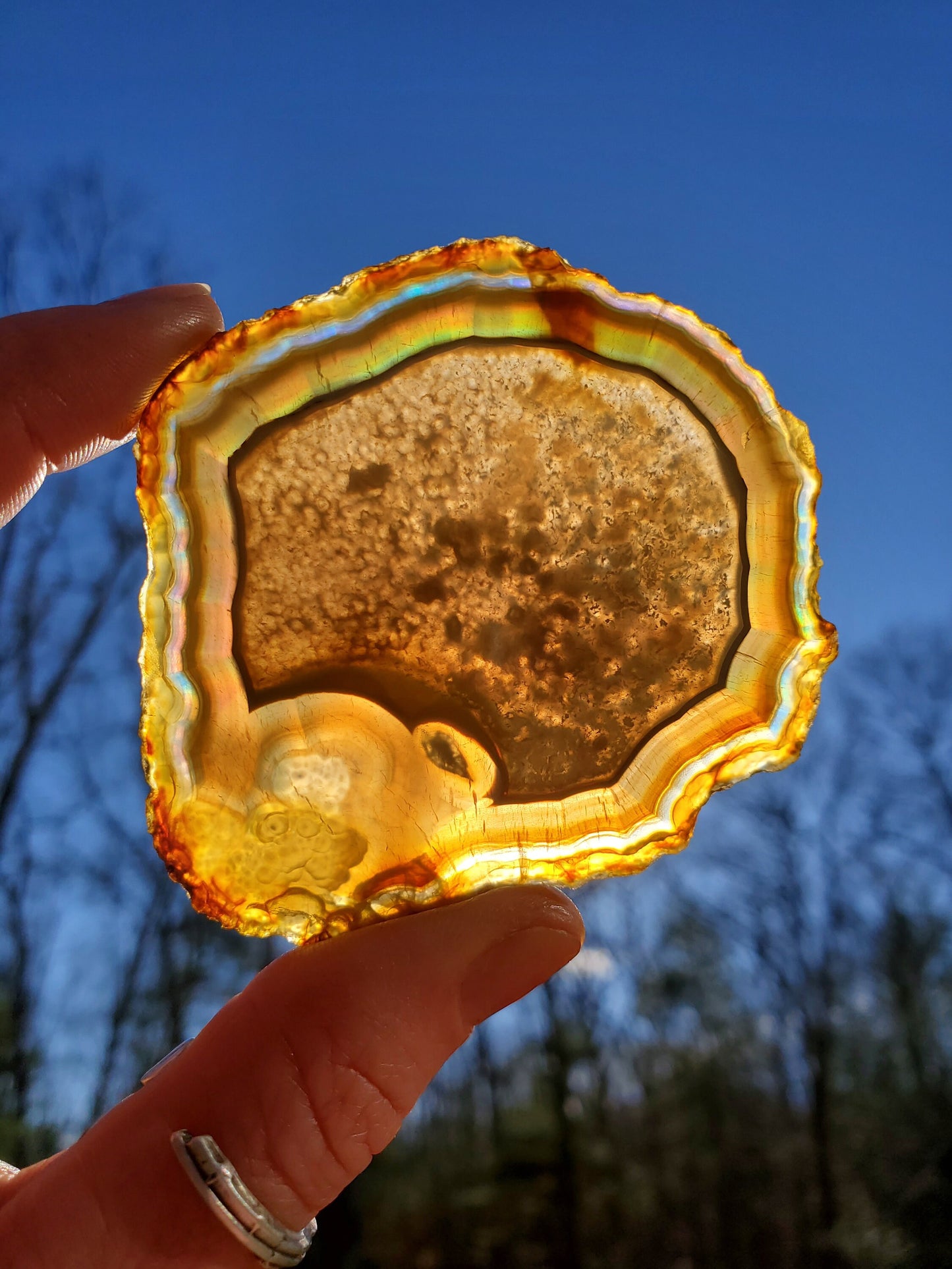 Beautiful Dark Iris Agate Slice. IRIDESCENT Agate. MEDITATION Tool.  Natural Rainbow Crystal