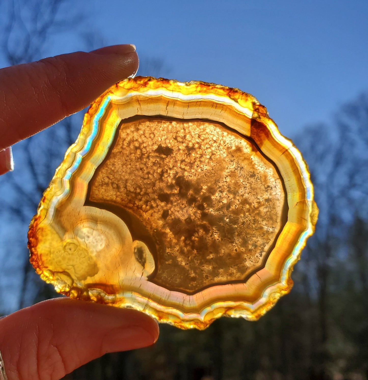 Beautiful Dark Iris Agate Slice. IRIDESCENT Agate. MEDITATION Tool.  Natural Rainbow Crystal