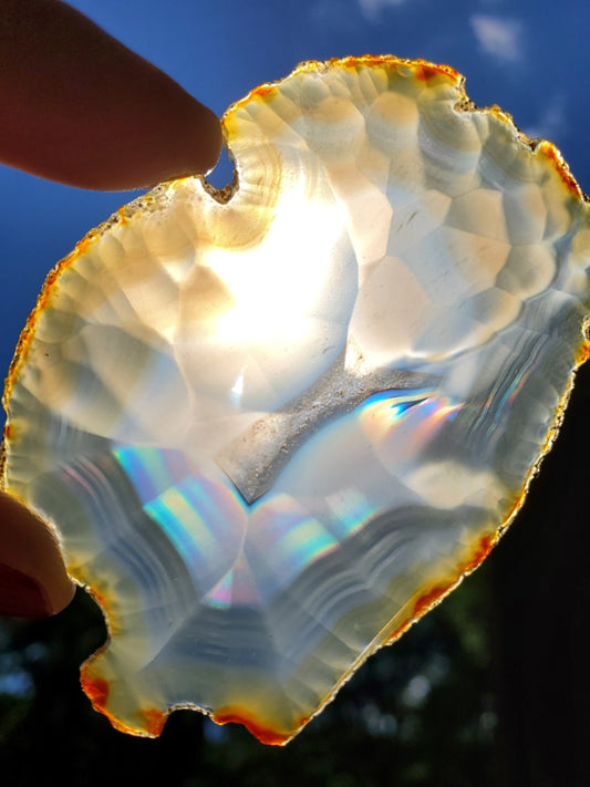 Iris Agate Slice. Iridescent Agate. Rainbow Agate. Meditation tools.