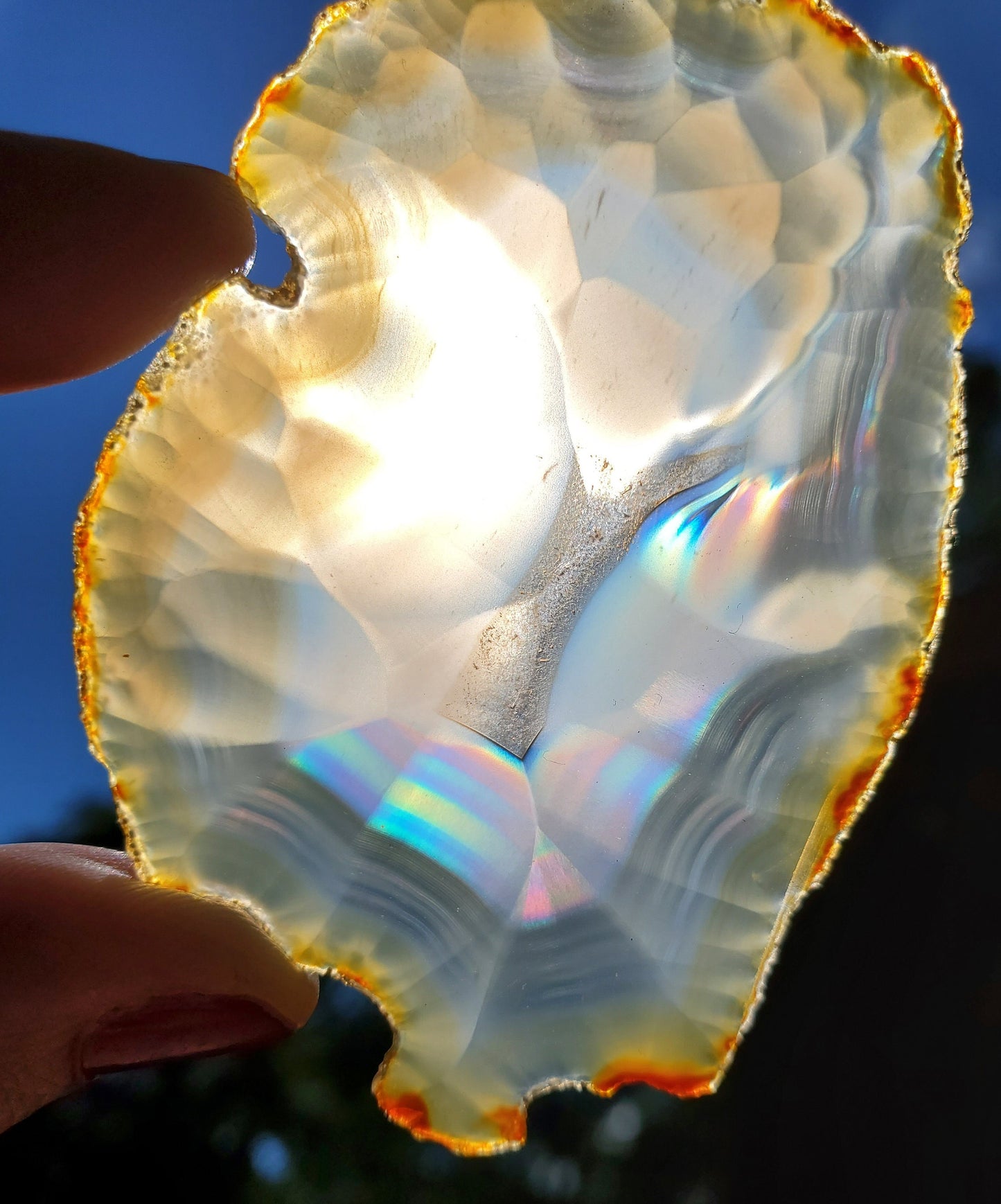 Iris Agate Slice. Iridescent Agate. Rainbow Agate. Meditation tools.