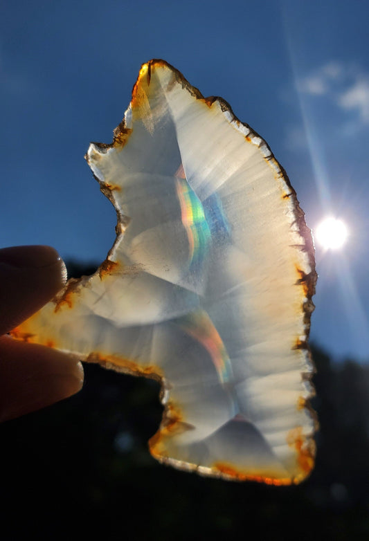 Pretty Iris Agate Slice. Rainbow/Iridescent Agate. Rare Crystal. Meditation tool.