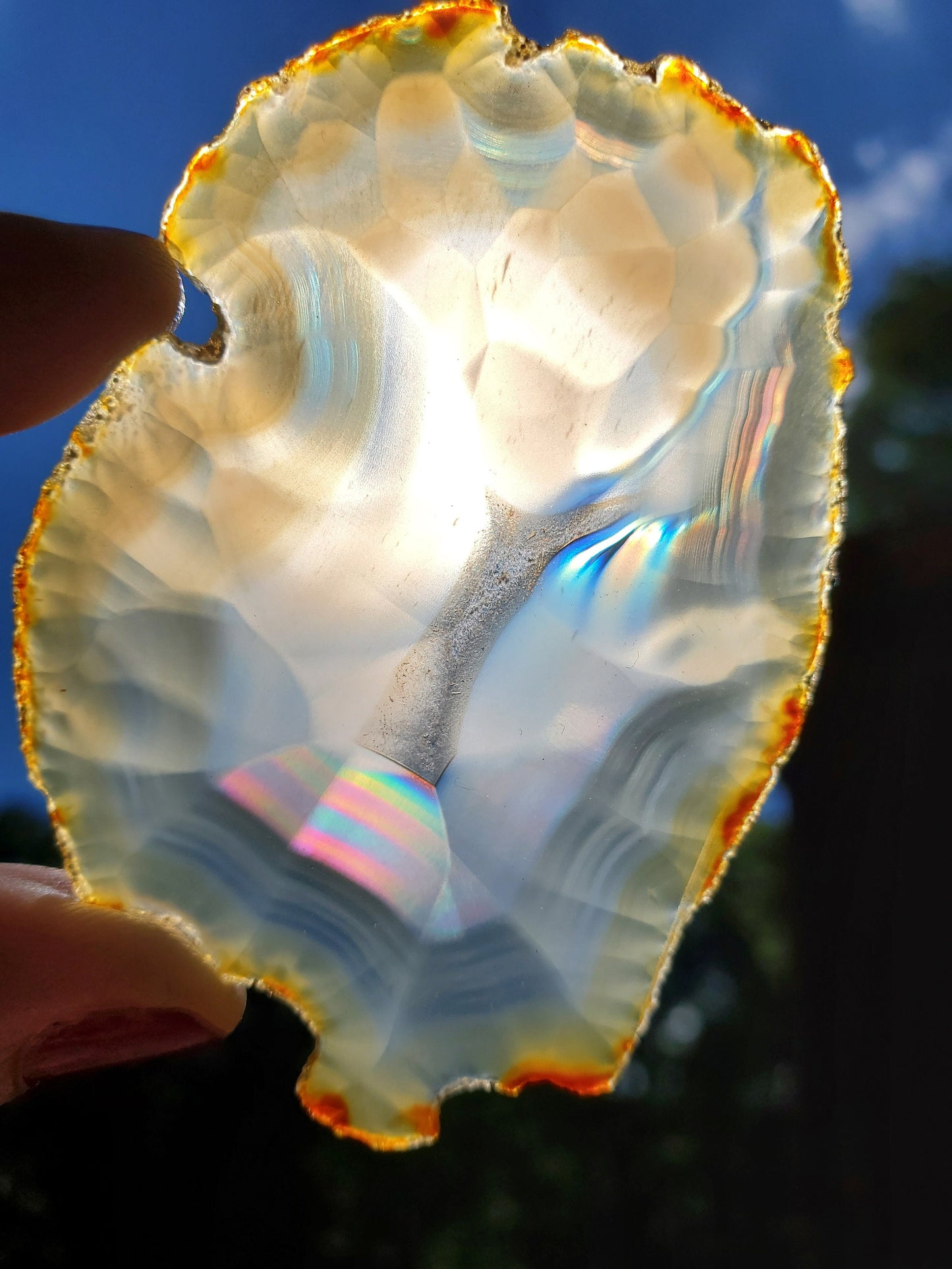 Iris Agate Slice. Iridescent Agate. Rainbow Agate. Meditation tools.